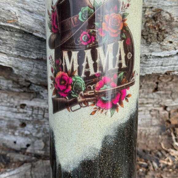 MAMA 30oz Skinny Tumbler Epoxy and Black and White Glitter - Picture 4 of 4